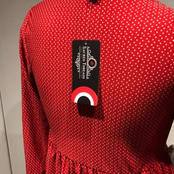 SACRED THREADS RED MINI DRESS NWT BOHO STYLE - Picture 6 of 14